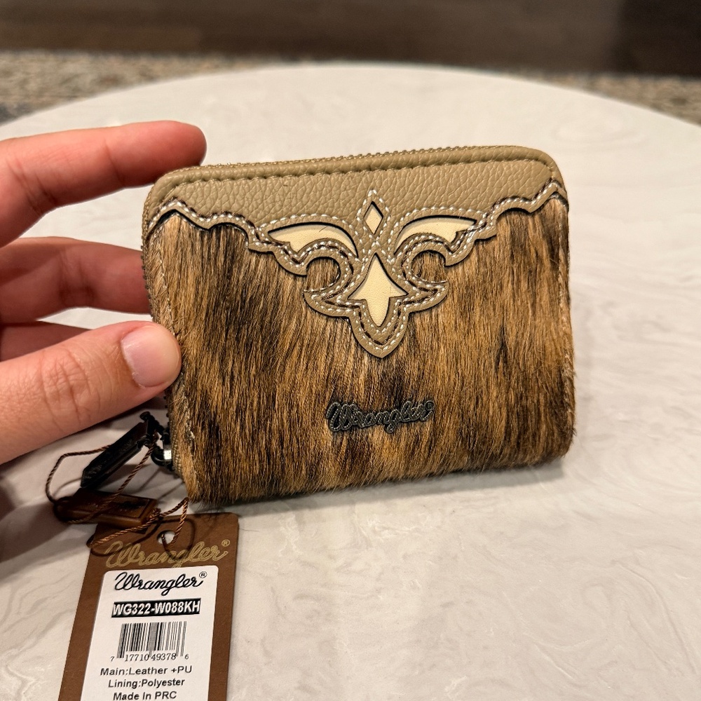 Wrangler Genuine Hair-On Cowhide Zip-Around Wallet Khaki